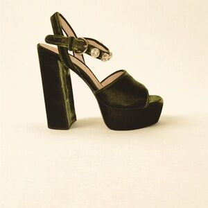 Miu Miu Lush Green Velvet Platform Sandals